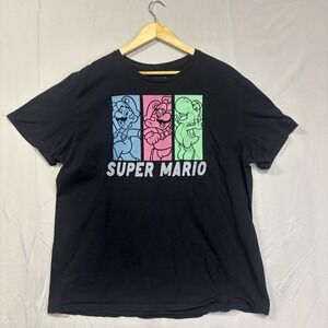Super Mario T-Shirt Graphic Mens XL Black Short Sleeve Retro Yoshi Luigi